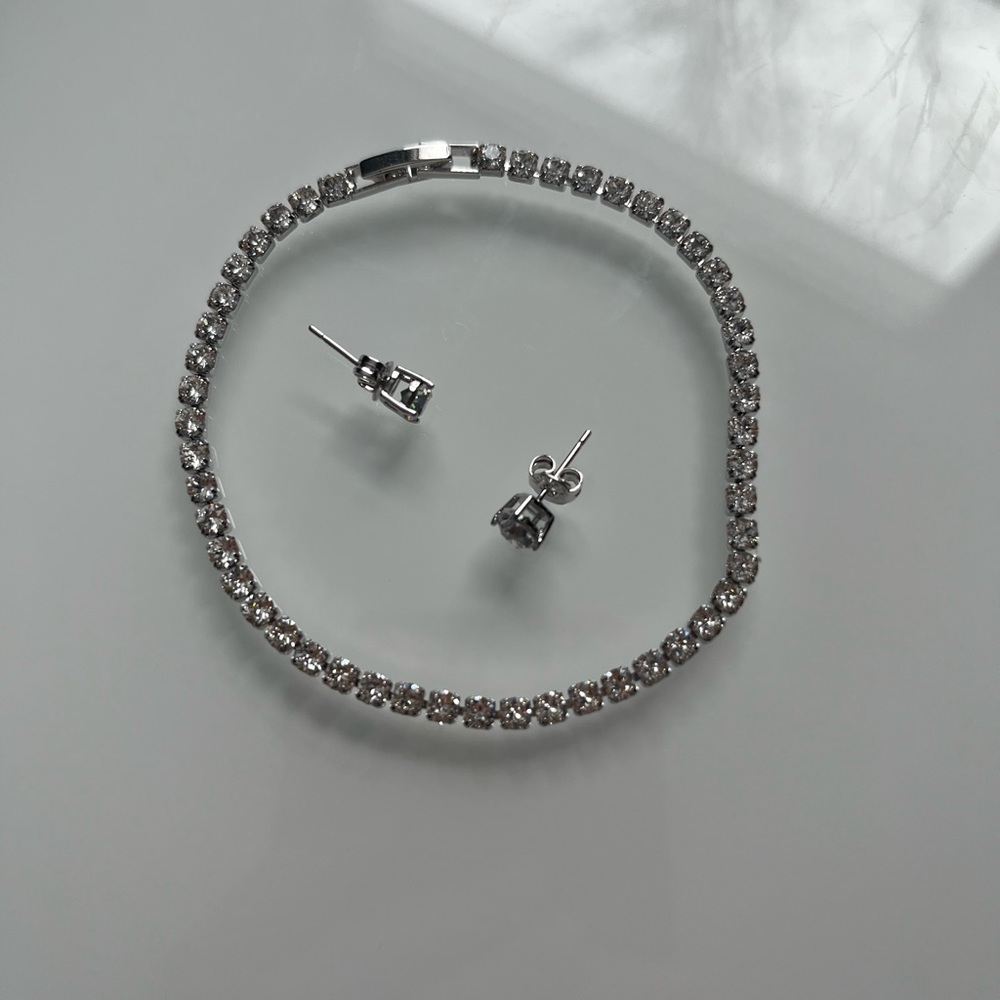 Silver Tennis Bracelet and Earring set